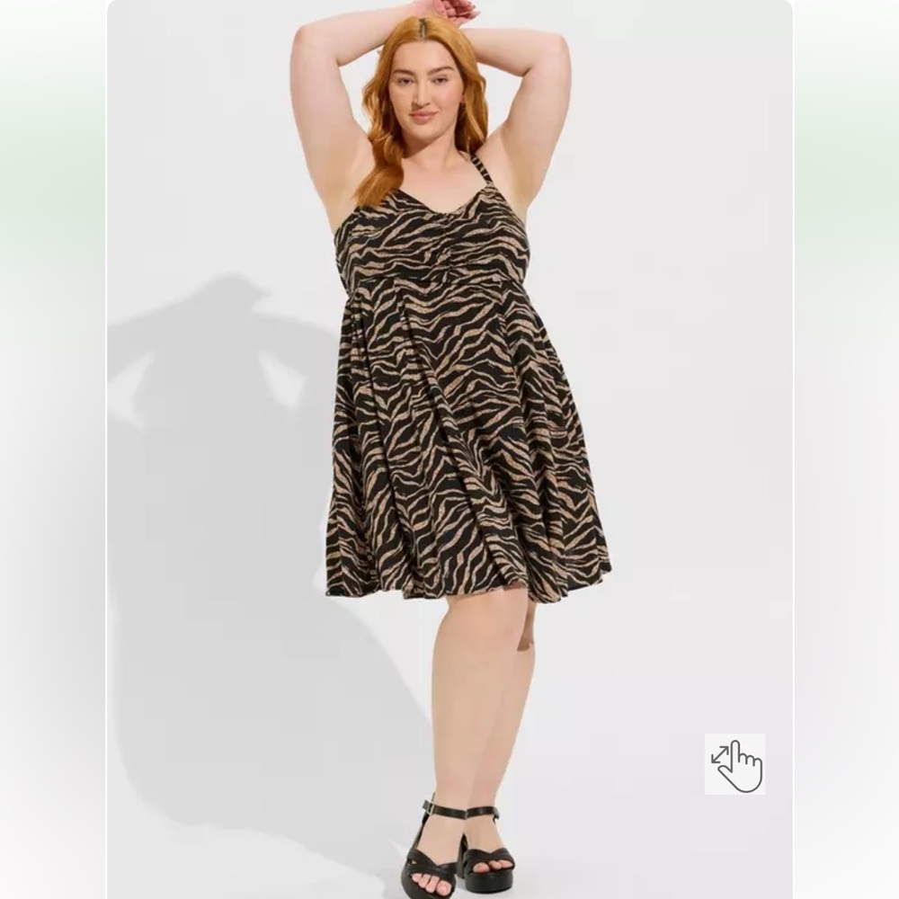 Torrid Womens Black/Brown Striped Mini Challis Skater Dress, Pocket, Plus Size 3 - Picture 15 of 15
